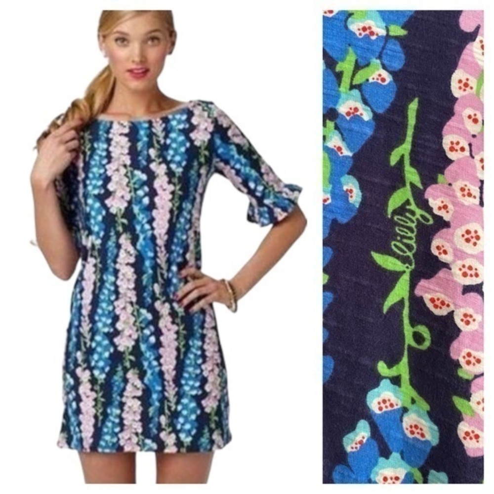 Lilly Pulitzer Blue Purple Somerset Dress Bright Navy Fox Wisteria Print Small